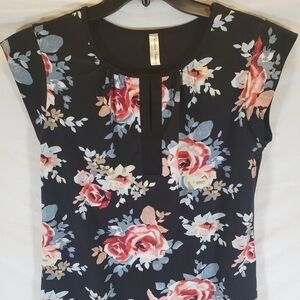 Perseption Concept Black Floral Shirt Sz Sm